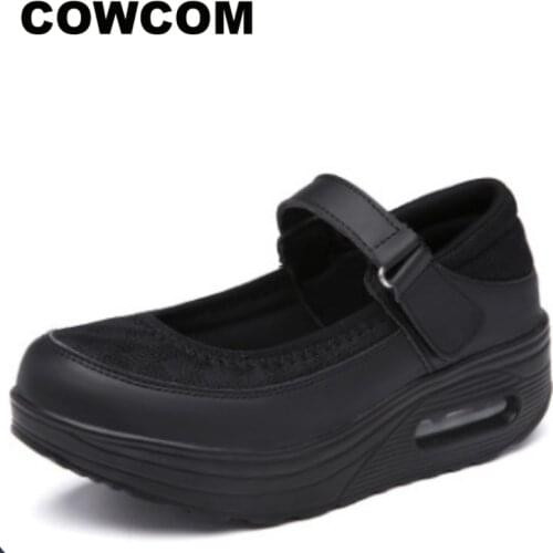 COWCOM Shoes 2021 Spring Autumn Air Cushion Shoes Rocking Shoes White Thick Soled Sports Leisure Shallow Mouth Single Shoes CYL