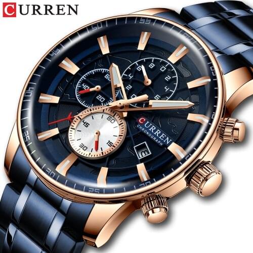 CURREN Mens Watches Quartz Watch with Stainless Steel Band Chronograph Luminous hands Clock Male Wristwatch Mens Fashion