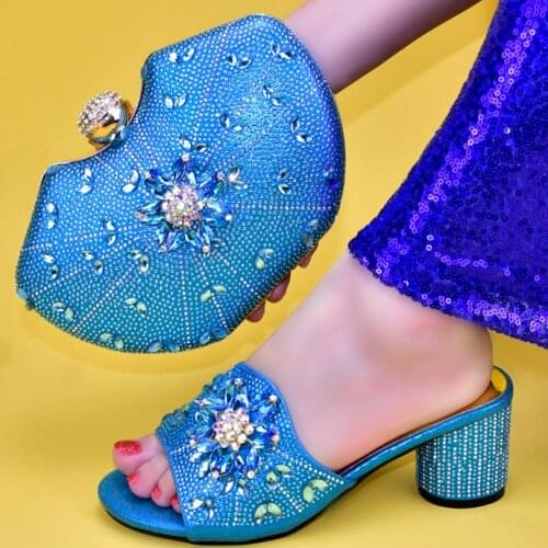 Doershow African teal blue shoes and bag set Italian shoe with matching bag best selling ladies matching shoe and Italy SFA1-3