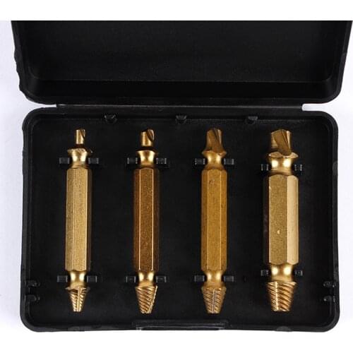 Screw Extractor Broken Bolt Extractor 4 Piece Kit - Small Bolt and Screw Remover, S2/ 4341 Material, Titanium Plating