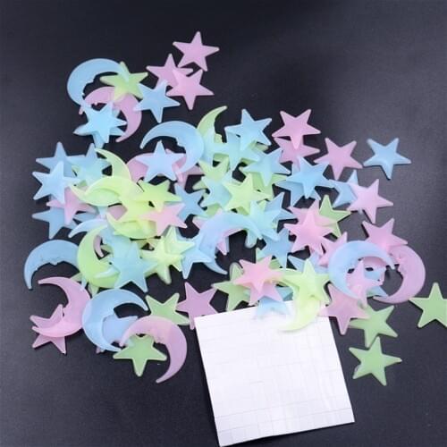 3D Starry Star and Moon Energy Storage Fluorescent Glow In the Dark Luminous on Wall Stickers for Kids Room Living Room Decal