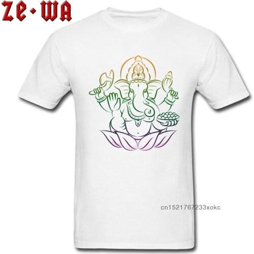 Autumn New T-shirt Men Ganesha Printed Tops Tees Simple Style T Shirt Cotton Fitness Clothes Hinduism Om Streetwear White