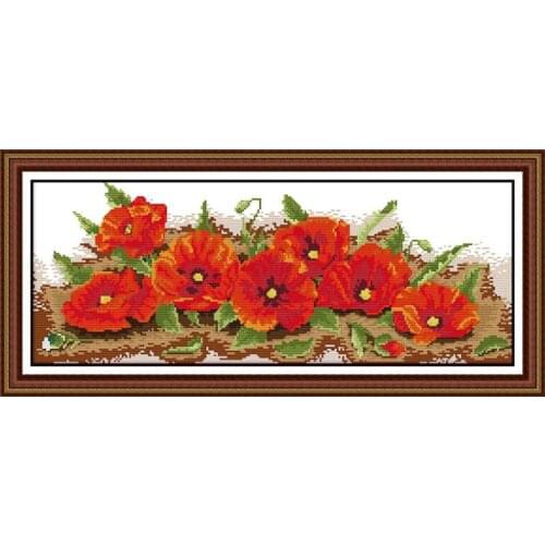 Joy Sunday Poppies Counted DMC DIY Cross Stitch kits , flowers Embroidery Needlework Set, Home Decoration Send Accessory Tools