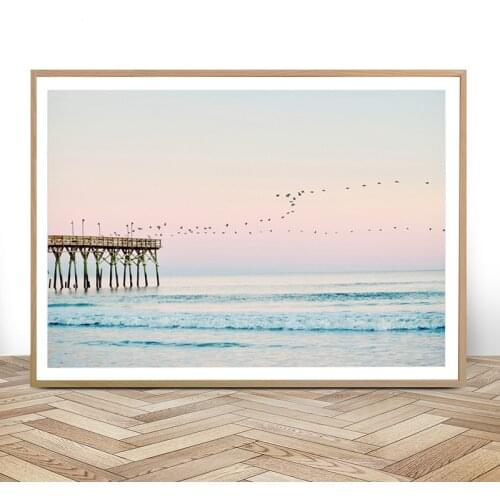 Pastel Beach Print Ocean Wall Art Canvas Painting Sunset Coastal Decor Modern Landscape Posters Wall Pictures for Living Room