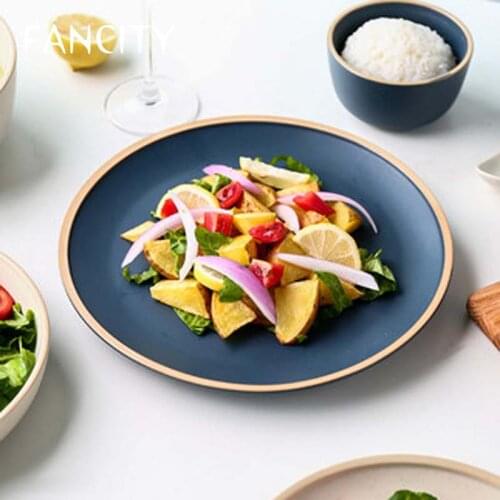 FANCITY Nordic Creative Net Red Plate Household Ceramic Tableware Breakfast Fruit Steak Western Plate Restaurant Commercial