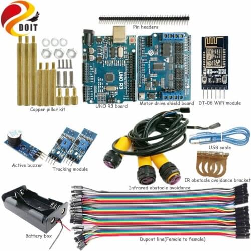 WiFi Control Kit with UNO R3 Board for Arduino +Motor Drive Shield Board for Tracking Infrared Obstacle Avoidance Arduino RC Kit