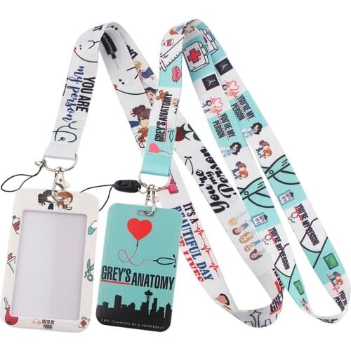 LT16 Greys Anatomy TV Show Doctor Nurse Lanyard Credit ID Badge Holder Key Rings Student Travel Bank Bus Card Cover Keychain
