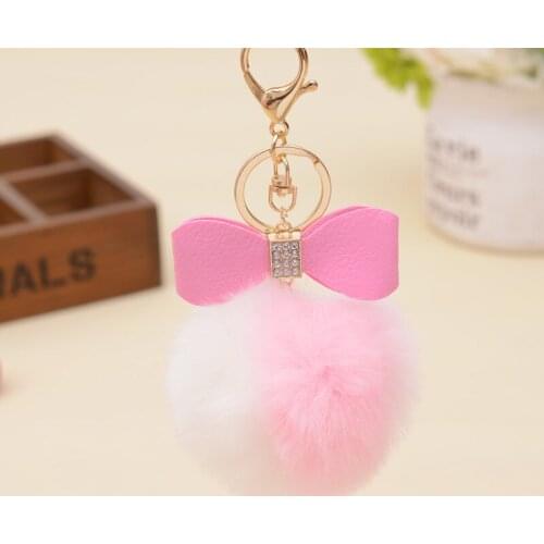 Multicolor Fluffy Fur Pompom Balls Keychain Car Handbag Pendant For Women Faux Pompom Bow-knot Keyring Gifts Jewelry