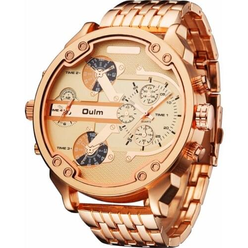 Oulm Mens 2 Movement Big Dial Stainless Steel Strap Sports Gifts Wrist Watch 3548 relogio masculino Montres de Marque de Luxe