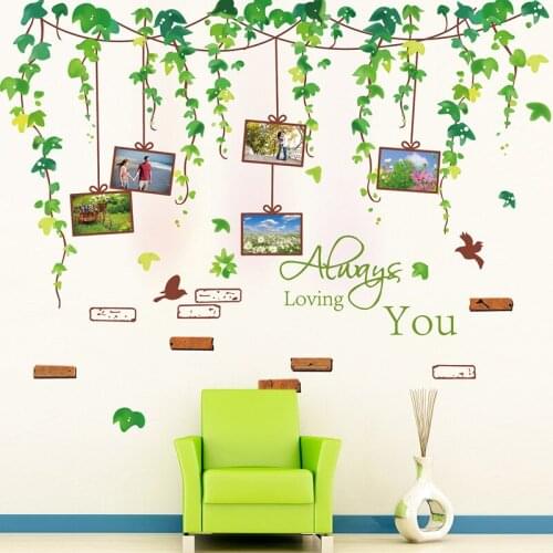 Jade Vine Wall Decal Sticker Green Leaves with Picture Frame Art Decor Always Loving You Quote Sofa Background Wall Applique