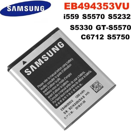 Original Replacement Samsung Battery For SAMSUNG S5330 GT-S5570 i559 S5570 S5232 C6712 S5750 Genuine EB494353VU EB494353VA