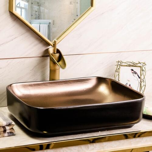 Oval Modern Gold Plated Glazed Fashionable European Toilet Wash Bathroom Sink