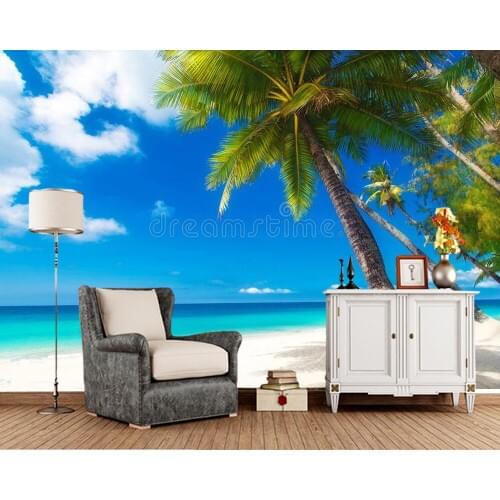 Papel de parede palm tree over white sand beach natural 3d wallpaper living room TV sofa wall bedroom restaurant cafe bar mural