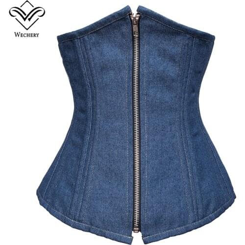 Adjustable Denim Cloth 24-Boned Waist Trainer Zip Cinchers Straps and Binders Fashion Tummy Control Belts Shapewear Women