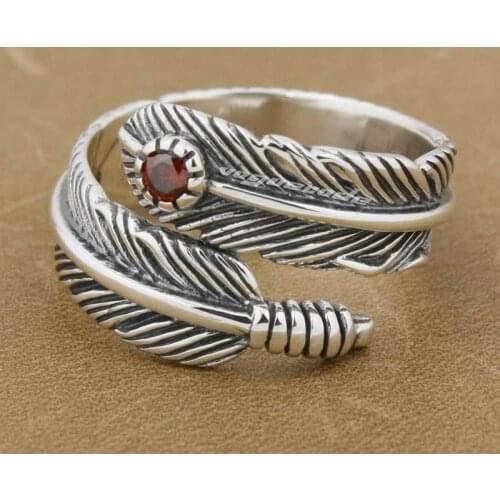 925 Sterling Silver Size Adjustable Leather CZ Mens Biker Rocker Ring 8S011