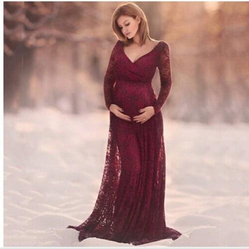 Maternity Photography Props Lace Dress Pregnancy Long Sleeve Elegant Maxi Dresses Pregnant women Wedding Party Sexy Clothes E73