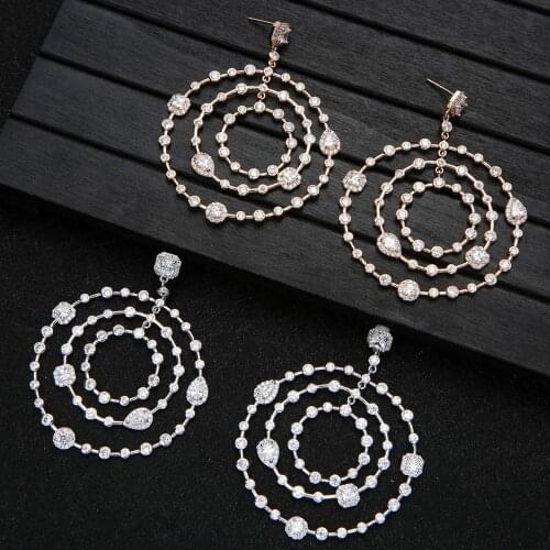 Luxury Circle Twist Statement Dangle Earrings Trendy Indian Bridal Cubic Zircon Crystal CZ Earrings For Women Wedding E9310
