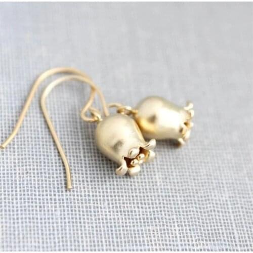 Lily of the Valley Earring Matte Gold Bell Flower Little Tulip Earrings for Women Female Small Drop Earrings Fashion Jewelry