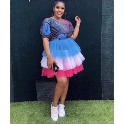 Blue White Red Tiered Tutu Skirt Plus Size Short Tulle Skirt Colorful Party Gowns mujer faldas Tiered Black Girls Summer Skirt
