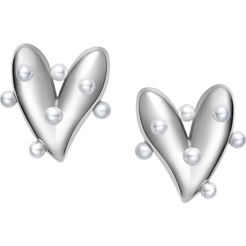 SOELLE Fashion Pure 925 Sterling Silver Dream Sweet Heart Clip Earrings with pearls No Pierced Ear Clip Women Fine Party Jewelry