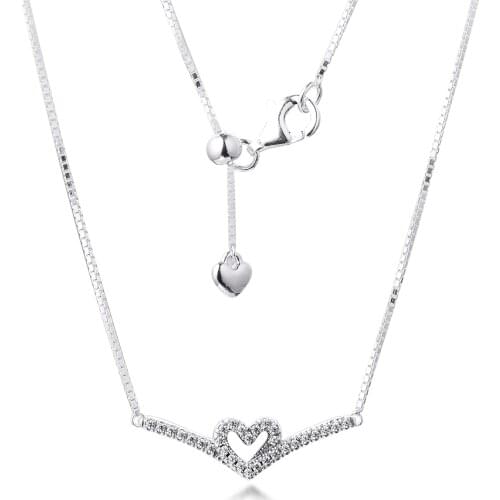 Sparkling Wishbone Heart Collier Necklace 925 Sterling Silver Necklaces for Women colgantes collares Party Gift Female Jewelry