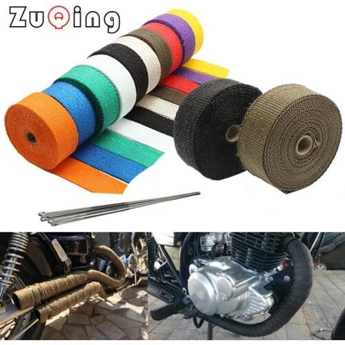 5cm*5M/10M/15M Motorcycle Exhaust Thermal Tape Header Heat Wrap Manifold Insulation Roll Resistant with Stainless Ties