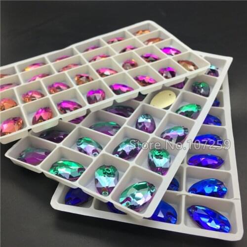 TopStone Mix Volcano Teardrop Sew On Rhinestones Flatback 2 Holes Droplet Glass Sewing Crystal Beads 7x12,11x18,13x22,17x28mm