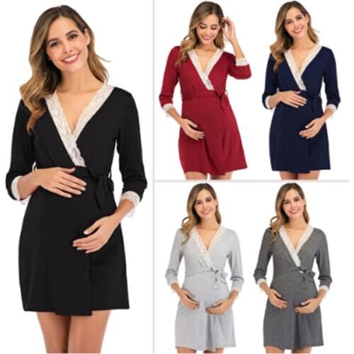 Spring and summer lace V-neck three-quarter sleeve maternity dress maternity clothes pregnancy clothes