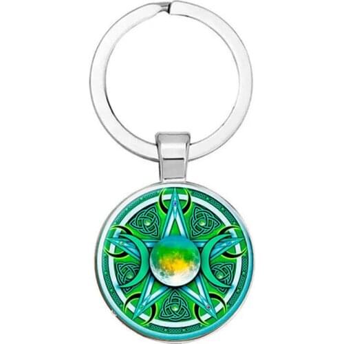 Vintage Alloy Fashion Keychain Triple Moon Goddess Pendant Jewelry Moon Necklace MenS Goddess Glass Dome Car Keychain