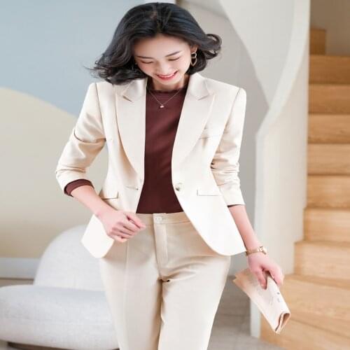 High Quality Fabric Formal Uniform Designs Pantsuits with Pants and Jakets Coat Professional OL Style Ladies Blazers Set