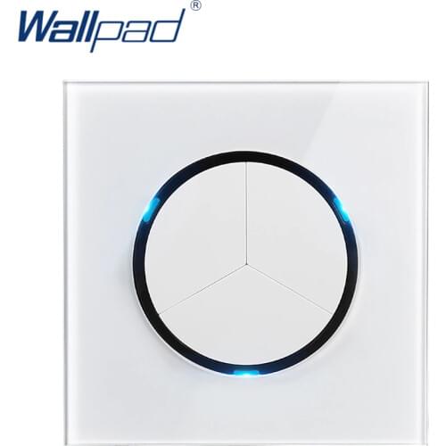 Wallpad L6 LED 3 Gang 2 Way Random Click Push Button Wall Light Switch With LED Indicator White Tempered Glass Panel