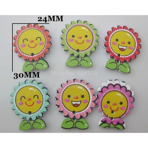 WBNLWV Sunflower wooden button 30mm*24mm Multi-color 150pcs children Handwork Scrapbooking button flatback