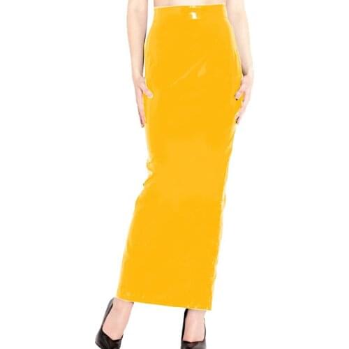 Patent Leather Long Zipper PU Leather Skirt Split length Pencil Half Skirt High Waist Leather Skirt Sexy Slim High Elastic
