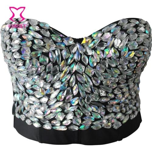 Bras For Women New Punk Lady White Beading Gems Bra Cop Bustiers Top Party Gothic Rock Punk Club Party Dance Bras