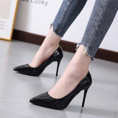 2021 Super High Women Shoes Pointed Toe Pumps Patent Leather Dress High Heels Boat Wedding Shoes Zapatos Mujer Pattern