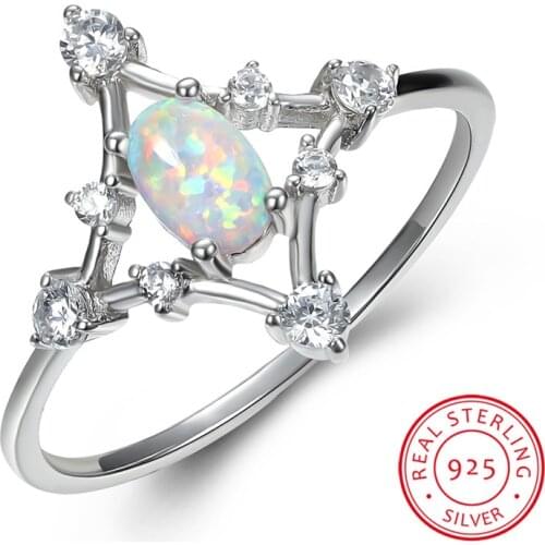 Cute Female White Fire Opal Ring 100% Real 925 Sterling Silver Engagement Ring Promise Love Oval Wedding Rings For Women
