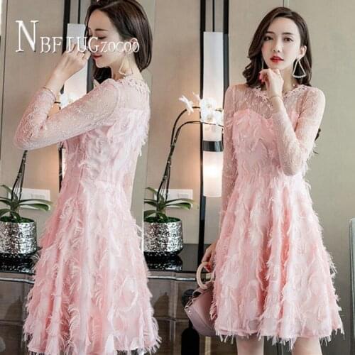 2020 Tassel Lace Temperament Women Dress Autumn Black White Pink Color Sweet Female Dresses