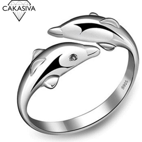 Double Dolphin Love Open Ring Womens 925 Silver Ring Silver Jewelry Ring
