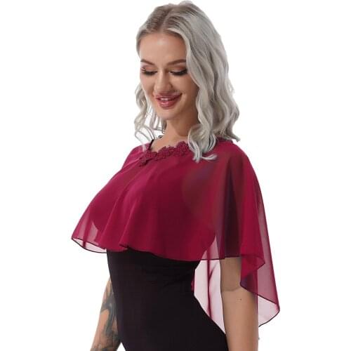 Women Floral Trim Neck Bolero Elegant Female Vintage Dress Cover Ups Chiffon Cropped Cardigan Dress Cape Shawl Opera Party Wear