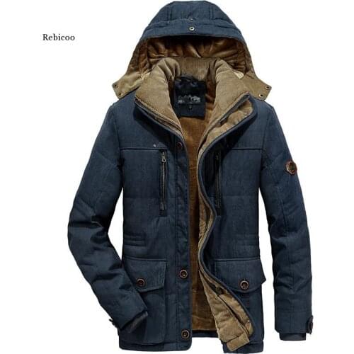 Winter Hooded Jacket Coat Men Thick Warm Parkas Velvet Windproof Jackets Overcoat Mens Gift Parka Windbreakers Big Size