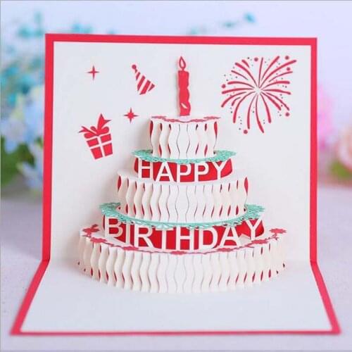 10Pcs/Lot Colorful birthday cake 3D paper carving blessing greeting card creative birthday three - dimensional card wholesale