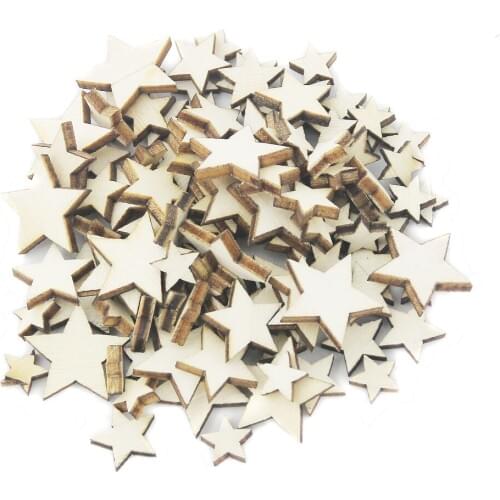 100 X DIY Wood Star Natural Colors Wood Chips Scrapbooking Decoration Star Set