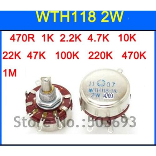 11values x2pcs=22pcs WTH118 1A 2W Rotary Taper Potentiometer WTH118-1A 470R 1K 2.2K 4.7K 10K 22K 47K 100K 220K 470K 1M
