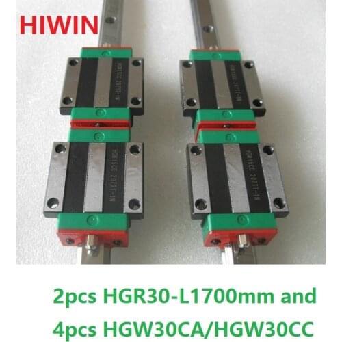2pcs 100% original Hiwin linear rail HGR30 -L 1700mm + 4pcs HGW30CA HGW30CC flange carriage cnc router