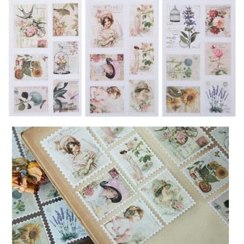 3sheets/pack vintage fresh flower series literature and art retro stamps sticker students DIY tool decoration label