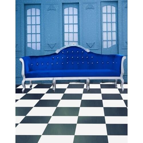 5x7ft Living Room Blue Sofa Photography Backdrops Photo Props Studio Background