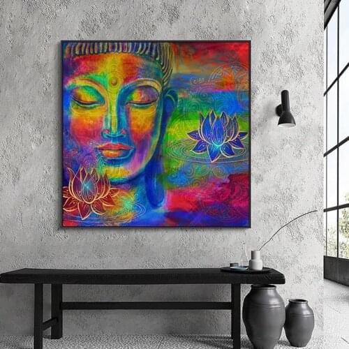 Abstract Colorful Buddha Statue Canvas Art Painting Posters and Prints on the Wall Art Buddha Picture for Living Room Home Decor