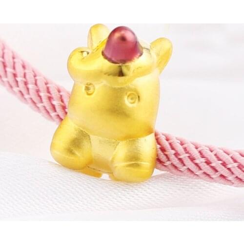 999 24K Yellow Gold Bracelet 3D Cute Unicorn String Weave Bracelet