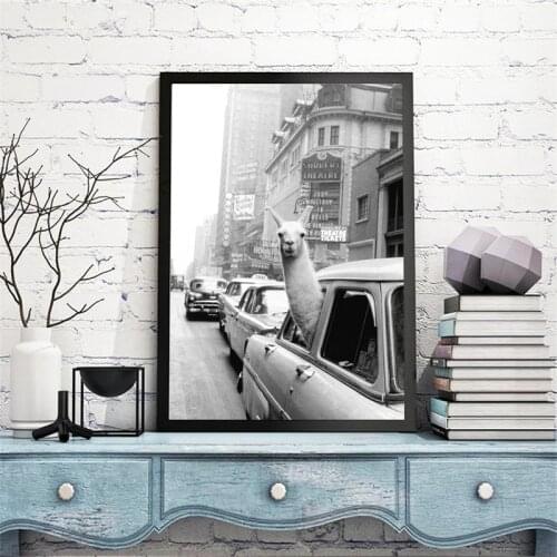 Black and White Alpaca City Street View Decorative Painting Study Porch Hanging Painting Public Poster Living Room Picture