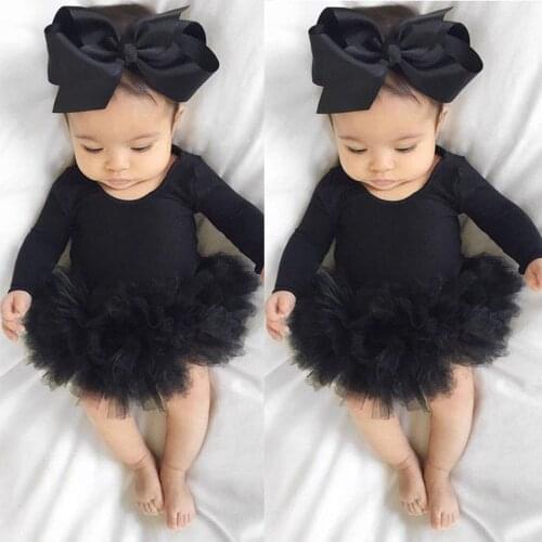 Infant Newborn Baby Girl Black Tulle Tutu Romper Bodysuit Clothes Headband Outfits Set Toddler Baby Clothing Outfits Sets 2020